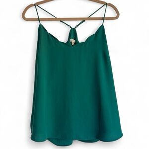 J. Crew Green Scalloped Cami Tank Top Dressy Sleeveless Blouse Preppy Size 14